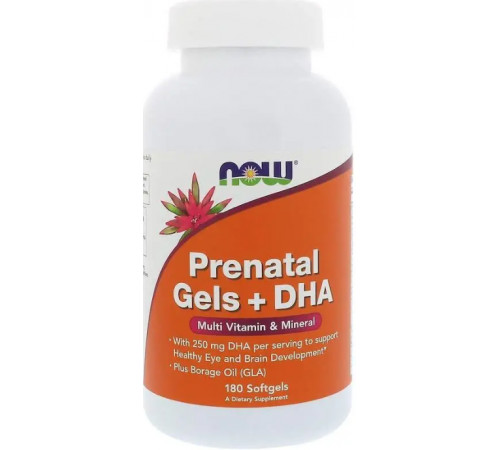 Вітаміни для вагітних з риб'ячим жиром Now Foods Prenatal Gels + DHA 180 капс