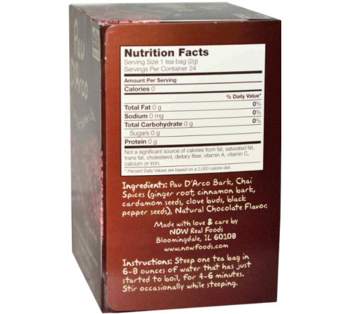 По д'арко (кора Мурашиного дерева) Now Foods Pau D'Arco 48 г 24 чайных пакетика