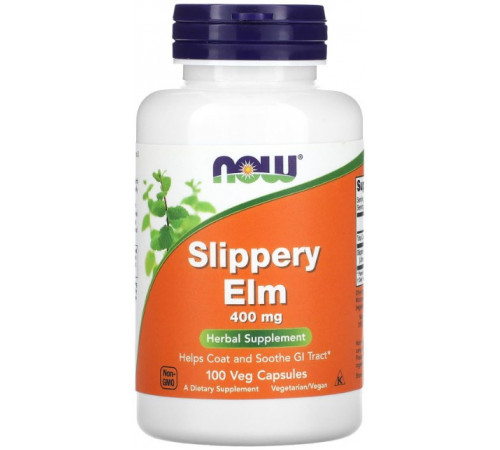 Слизький в'яз Now Foods Slippery Elm 400 мг 100 вегетаріанських капсул