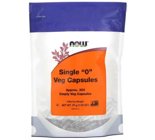 Порожні капсули "0" Now Foods  Single "0" Veg Capsules 300 порожніх вегетаріанських капсул