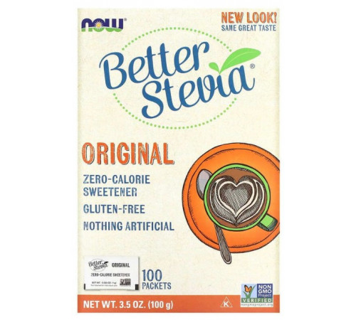 Стевія Now Foods BetterStevia 100 пакетів 100 грам