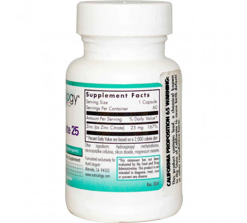 Цинк цитрат Nutricology Zinc Citrate 60 капс