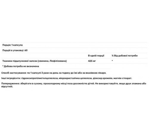 Підшлункова залоза Nutricology Pancreas 60 капс свиняча