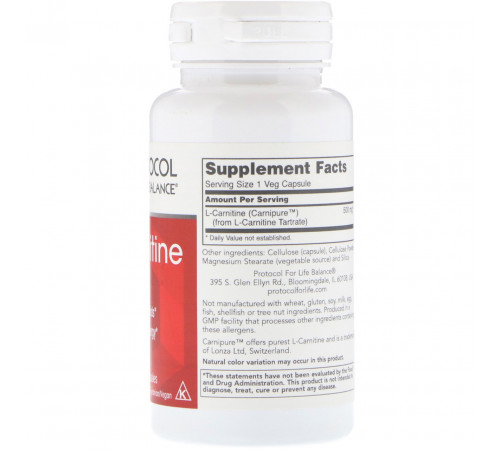 L-карнитин Protocol for Life Balance L-Carnitine 500 мг 60 капс