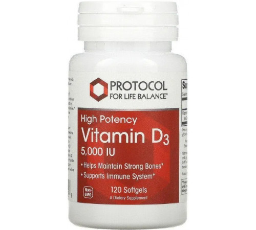 Витамин Д3 Protocol for Life Balance  Vitamin D3 5000 МЕ 120 гел капс