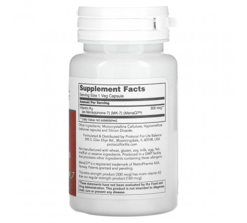 Вітамін К-2 (MK-7) Protocol for Life Balance  MK-7 Vitamin K2 300 мкг 60 капс