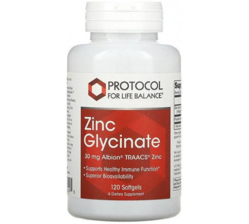 Цинк гліцинат Protocol for Life Balance Zinc Glycinate 30 мг 120 гел капс