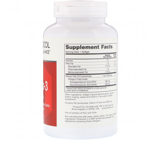 Омега-3 Protocol for Life Balance Ultra Omega-3 500 EPA / 250 DHA 180 капс