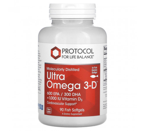 Омега-3з вітаміном Д3Protocol for Life Balance Ultra Omega 3-D 600 ЕПК/300 ДГК 90 риб.капс