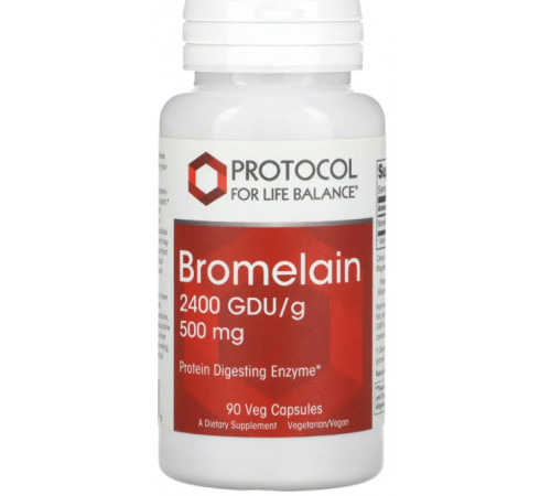 Бромелайн Protocol for Life Balance Bromelain 2400 GDU/г 500 мг 90 раст капс