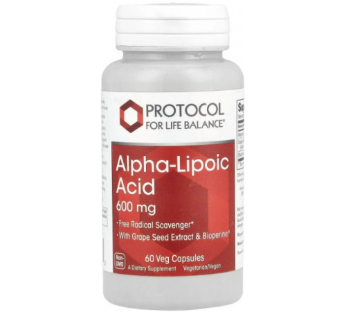 Альфа-липоевая кислота Protocol for Life Balance Alpha-Lipoic Acid  600 мг 60 капс