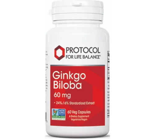 Гінкго Білоба для нервової системи Protocol for Life Balance Ginkgo Biloba 60 мг 60 вег капс