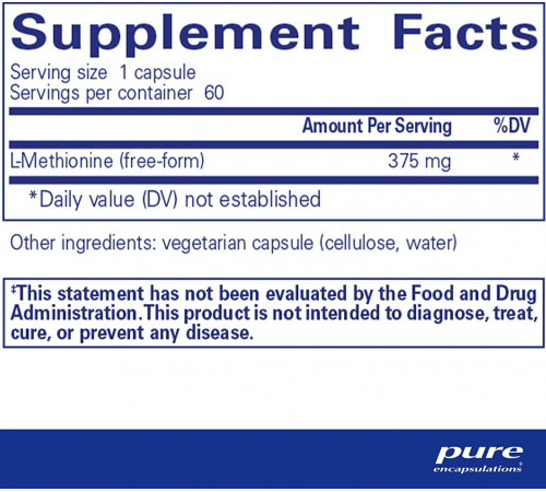 L-метіонін підтримка суглобів та печінки Pure Encapsulations l-Methionine 60 кап