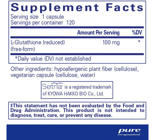 Глутатіон Pure Encapsulations  Reduced Glutathione 120 капс