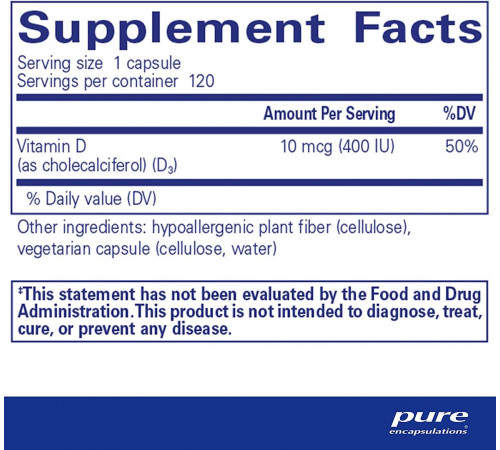 Витамин D3 Pure Encapsulations Vitamin D3 400 МО 120 капс