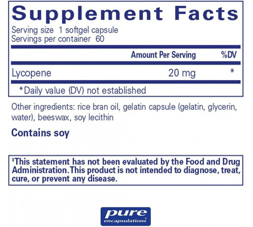 Лікопін Pure Encapsulations Lycopene 20 мг 60 капс