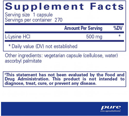 L-лізин підтримка імунітету Pure Encapsulations l-Lysine 270 капс