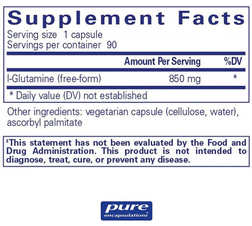 Амінокислота L-глутамін  Pure Encapsulations L-Glutamine 850 мг 90 капс