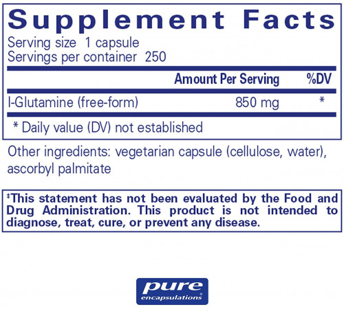 Амінокислота L-глютамін Pure Encapsulations l-Glutamine 850 мг 250 капс