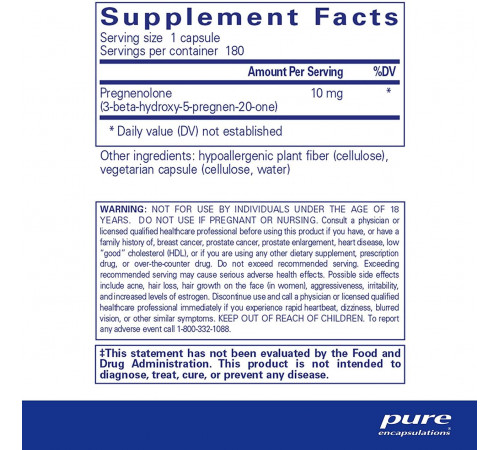 Прегненолон Pure Encapsulations Pregnenolone 10мг 180 капс