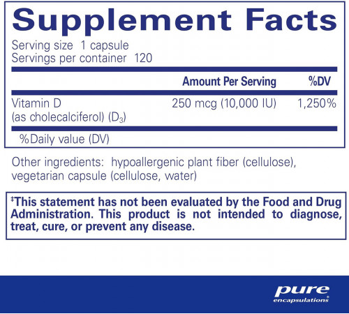 Витамин D3 Pure Encapsulations Vitamin D3 10 000 МО 120 капс