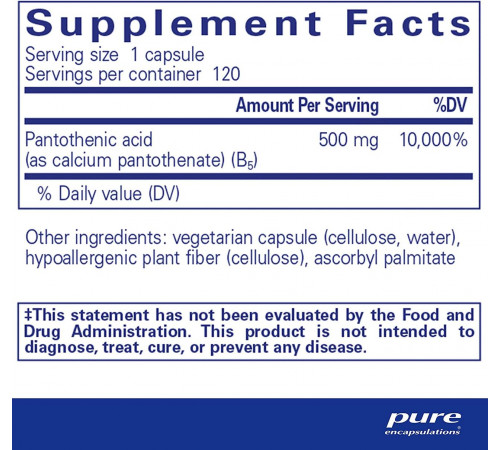 Пантотенова кислота Pure Encapsulations Pantothenic Acid 120 капс