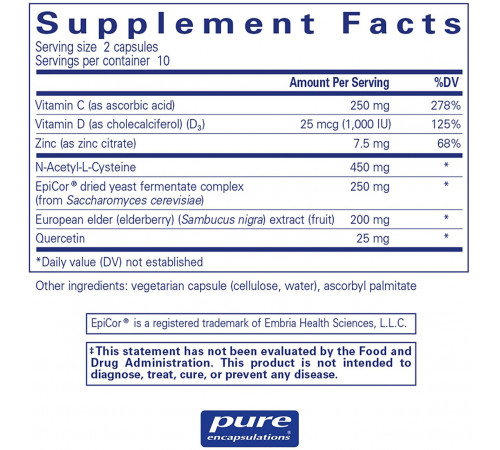 Підтримка імунітету та здоров'я дихальних шляхів Pure Encapsulations PureDefense with NAC 20 капс