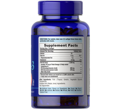 Омега-3 кошерный Puritan's Pride Kosher Omega-3 with EPA & DHA 742 мг 60 капс