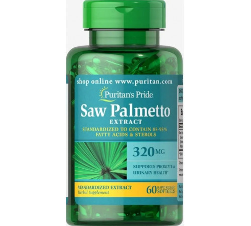 Со Пальметто для потенции Puritan's Pride Saw Palmetto 320 мг 60 гел капс