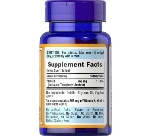 Вітамін Е Puritan's Pride Vitamin E 268 мг 100 гел капс