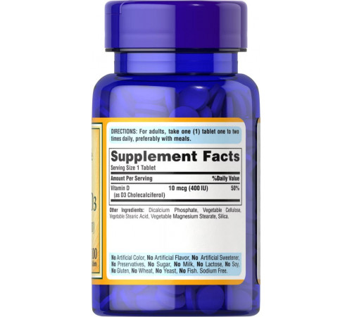 Вітамін Д3 (холекальциферол) Puritan's Pride Vitamin D3 400 МЕ 100 таб