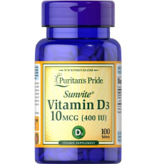 Вітамін Д3 (холекальциферол) Puritan's Pride Vitamin D3 400 МЕ 100 таб
