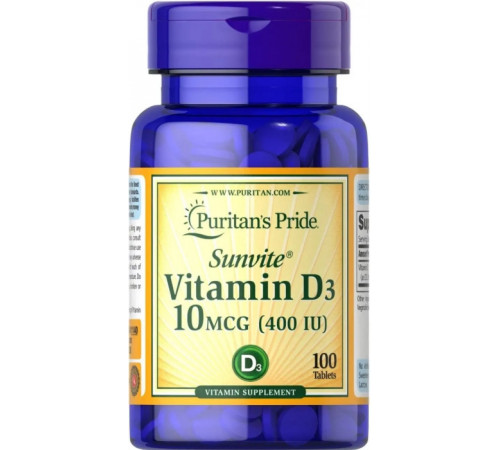 Вітамін Д3 (холекальциферол) Puritan's Pride Vitamin D3 400 МЕ 100 таб
