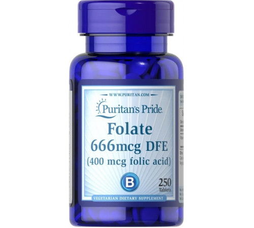 Фолієва кислота (вітамін В9) Puritan's Pride Folic Acid 400 мкг 250 таб