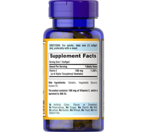 Вітамін Е Puritan's Pride Vitamin E 180 мг (400 МЕ) 100 гел капс