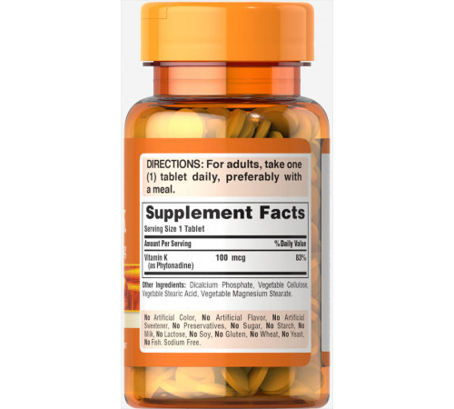 Витамин К Puritan's Pride Vitamin K 100 мкг 100 таб