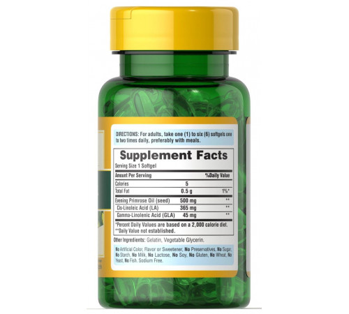 Олія вечірньої примули Puritan's Pride Evening Primrose Oil 500 мг 100 гел капс