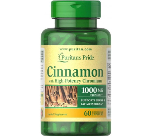 Кориця з хромом, Cinnamon, Puritan's Pride, 60 капсул