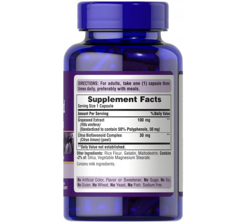 Екстракт виноградних кісточок Puritan's Pride Grapeseed Extract 100 мг 200 капс