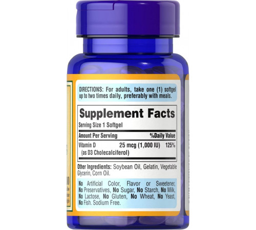 Вітамін Д3 для імутету Puritan's Pride Vitamin D3 1000 МЕ 100 капс