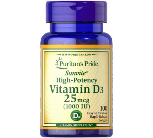 Вітамін Д3 для імутету Puritan's Pride Vitamin D3 1000 МЕ 100 капс