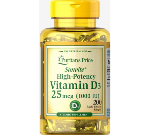 Вітамін Д3 (холекальциферол) Puritan's Pride Vitamin D3 1000 МЕ 200 капс