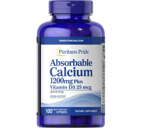 Кальцій Д3 для кісток  Puritan's Pride  Absorbable Calcium with Vitamin D3 1200 мг/1000 МЕ 100 капс