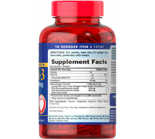 Омега-3 риб'ячий жир Puritan's Pride Omega-3 Fish Oil 1200/600 мг 90 капс