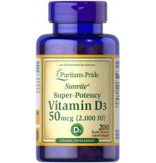 Вітамін Д3 (хокальциферол) Puritan's Pride Vitamin D3 2000 МЕ 200 капс