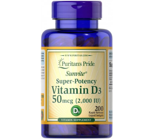 Вітамін Д3 (хокальциферол) Puritan's Pride Vitamin D3 2000 МЕ 200 капс