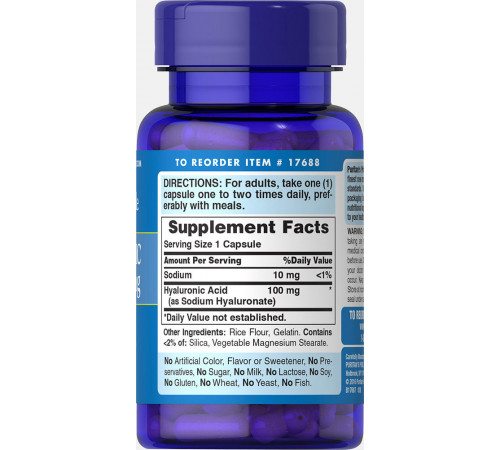 Гіалуронова кислота Puritan's Pride  Hyaluronic Acid 100 мг 60 капс