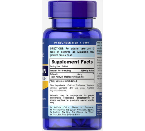 Мелатонін для сну Puritan's Pride Melatonin 3 мг 240 таб