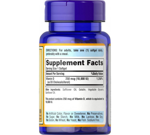 Вітамін Д3 для імунітету Puritan's Pride Vitamin D3 10,000 МЕ 100 капс