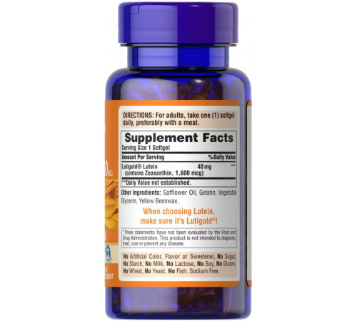 Лютеїн Puritan's Pride Lutein 40 мг 60 гел капс